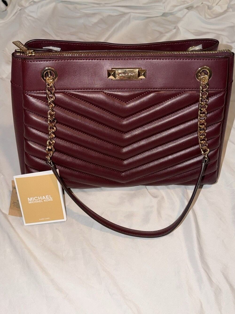 Michael Kors Quilted Shoulder Bag Red Leather Gold Chain Designer Purse MK NWT